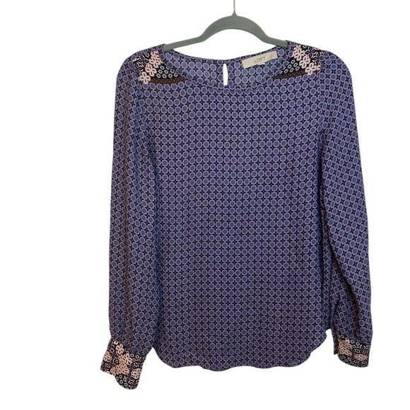 Loft Purple Geometric Puff Sleeve Blouse - Picture 1 of 5